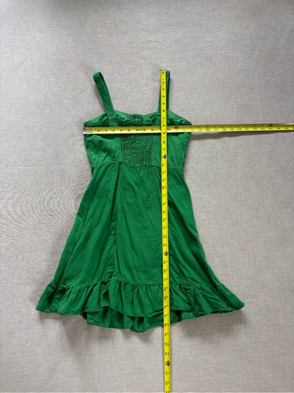Zara Emerald Green Linen Button-Front Ruffle Mini Dress in XS - Picture 7 of 12